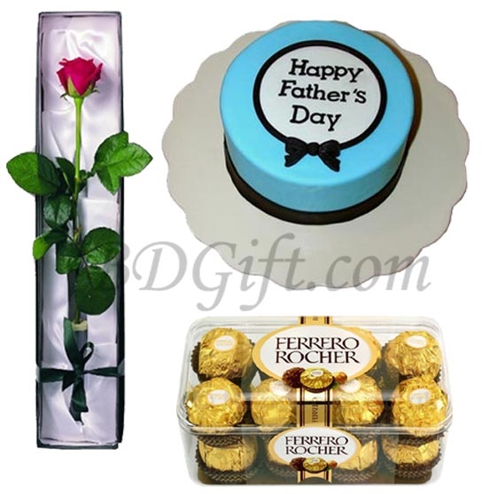 Cake W/ red rose & chocolate