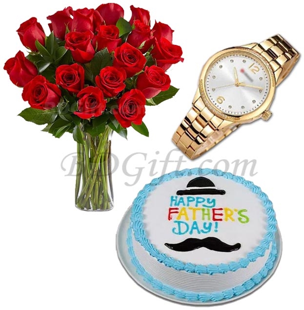 Cake W/ Watch & Red roses