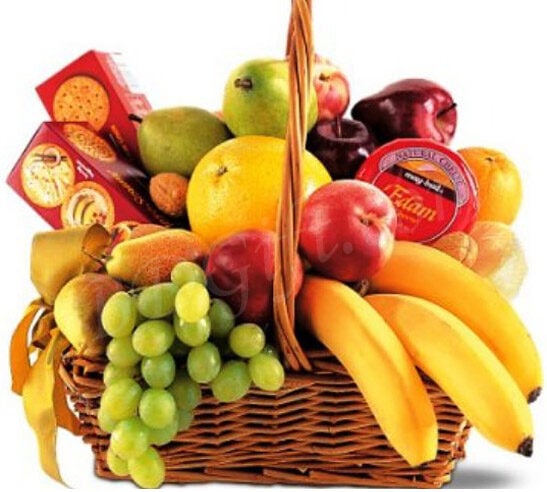 Fruit Basket W/ chocolate, Crackers & Cheese