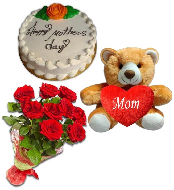 Teddy Bear W/ Cake & Red Rose