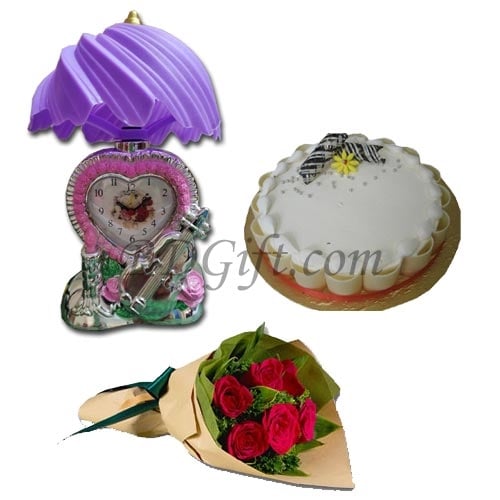 Red Rose W/ Clock & Cake