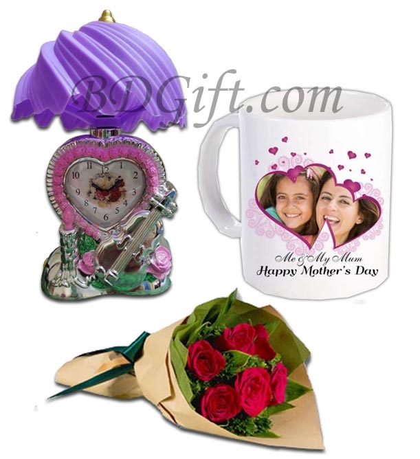 Lamp clock W/ Red Rose & Mug