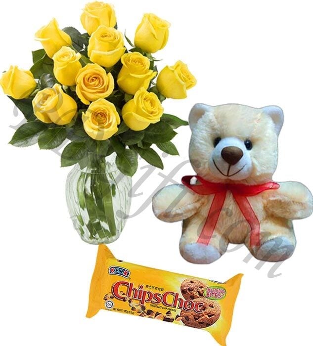 Roses W/ Teddy bear And Cookies