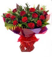 Jamdani Silk Sharee - 1 dz red roses in Bouquet