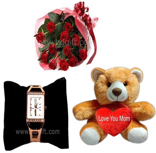 (007) Rose W/ watch & teddy bear