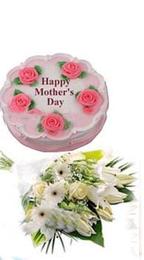 Sharee - Swiss - 2.2 Pounds Cake and Mixed white Flowers