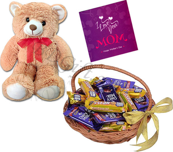 Chocolate basket with teddy bear & card