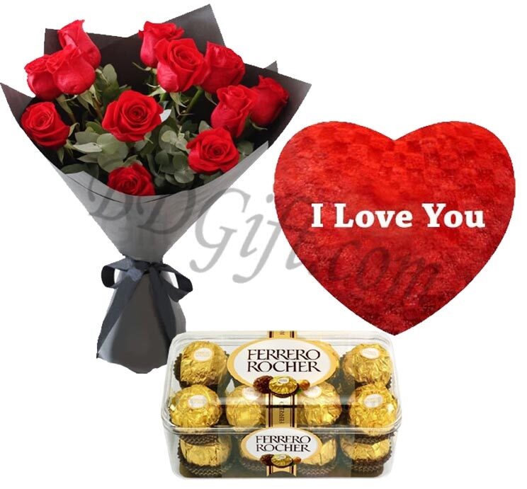 Red roses W/ Pillow & Chocolates