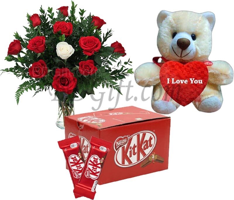 Kitkat chocolate box W/ Roses & Teddy bear