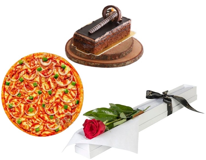 Pizza,Pastry & Rose Box Combo