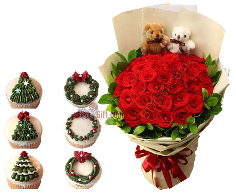 Festive Rose & Cupcake Combo