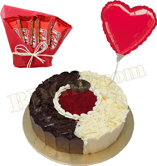 Cake with balloon and chocolate