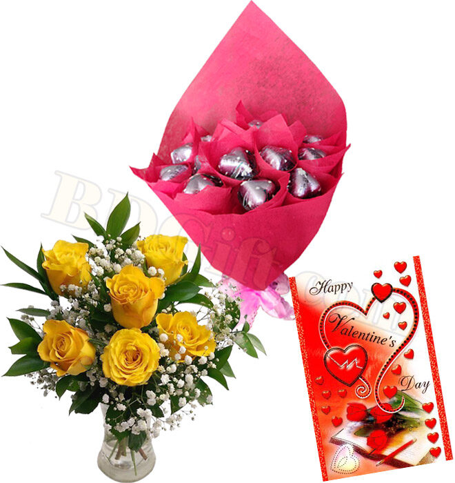 Chocolate with roses and card