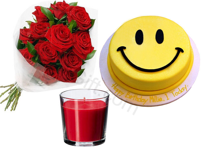 Red roses W/ Cake & Candle