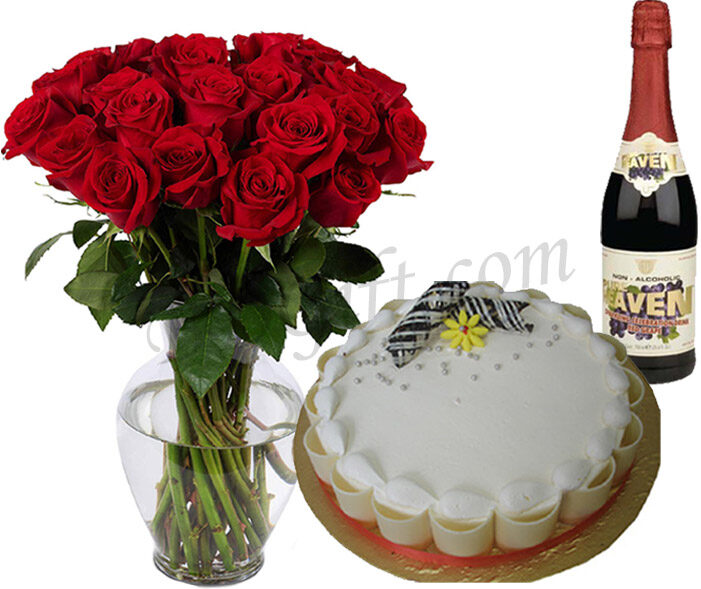 Red roses W/ Cake & Juice