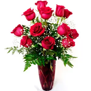 (005) 12pcs red roses in a vase