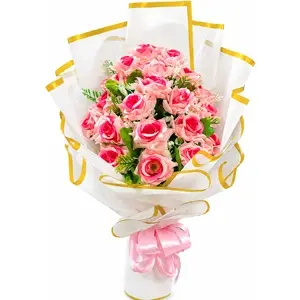 24 Artificial Pink Roses in a Beautiful Bouquet
