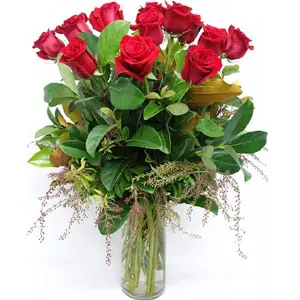 (004) 1 dozen red roses in Vase