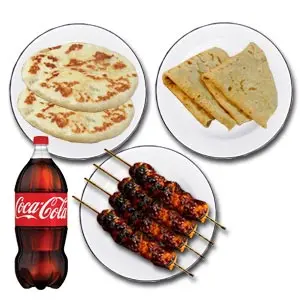 (17) Kabab factory beef sheekh Kabab W/ romali ruti, garlic naan & 1 liter coca cola - 2 Person