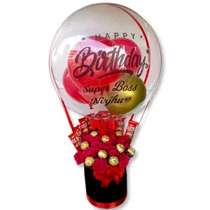 Transparent balloon W/ chocolate and flower