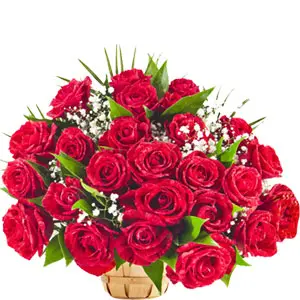 24 pieces red roses in a basket