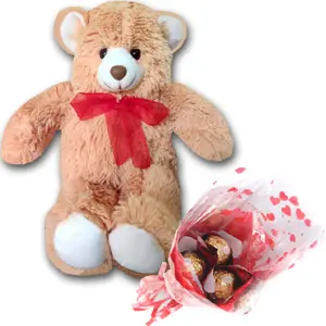 Teddy Bear W/ Ferrero Rocher Chocolate in a bouquet