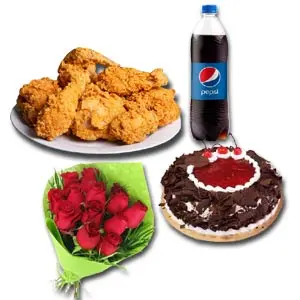 Mr. Baker - Cake W/ KFC- 4 Pcs Crispy Chicken W/ Pepsi & 12 pcs Red Roses