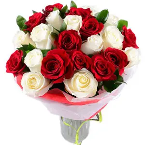 24 off white and red roses mix