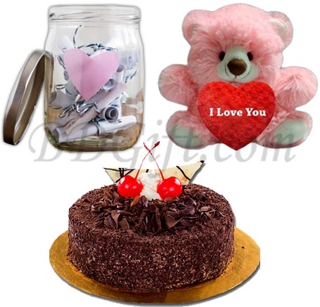 (09) Teddy Bear W/ Cake & Message in Jar