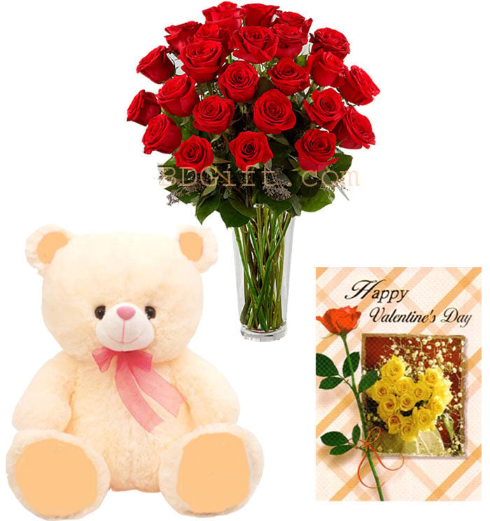 Bear W/ Rose & Valentines Card