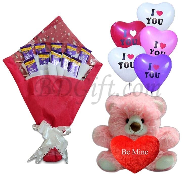 Chocolate bouquet W/ Teddy bear & Balloons