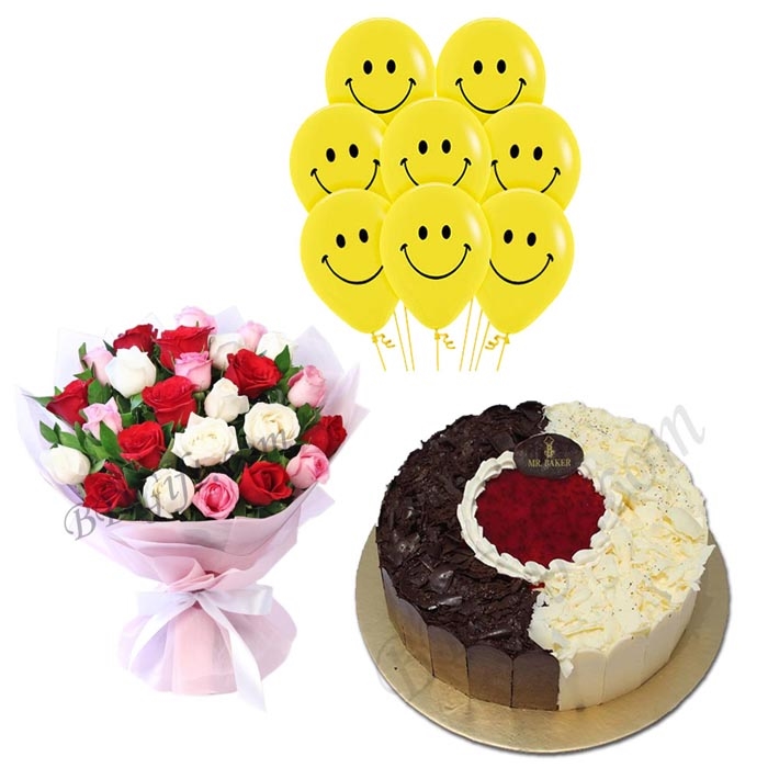 Roses W/ Cake & Balloons