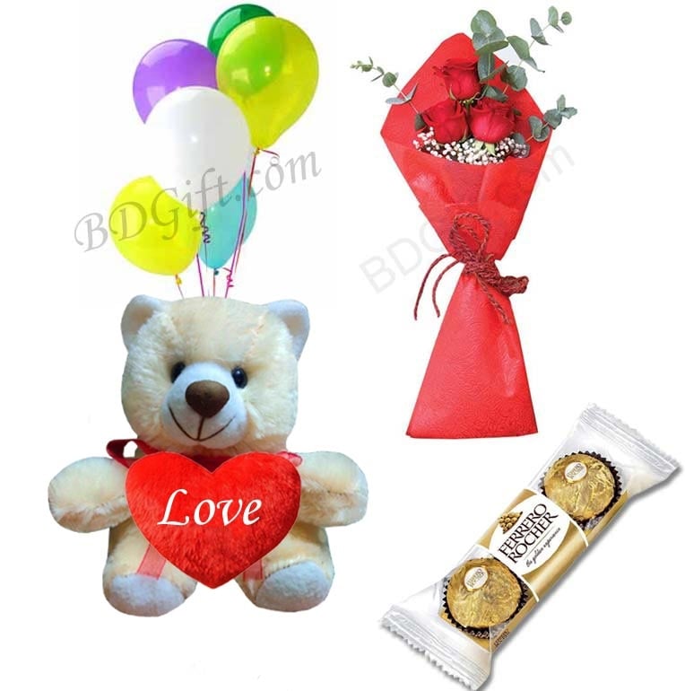 Flower W/ Teddy Bear and Chocolate