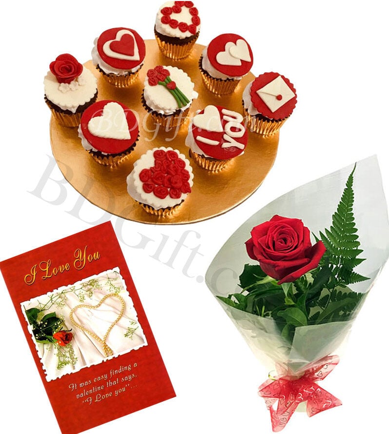 Cupcake W/ card & red rose