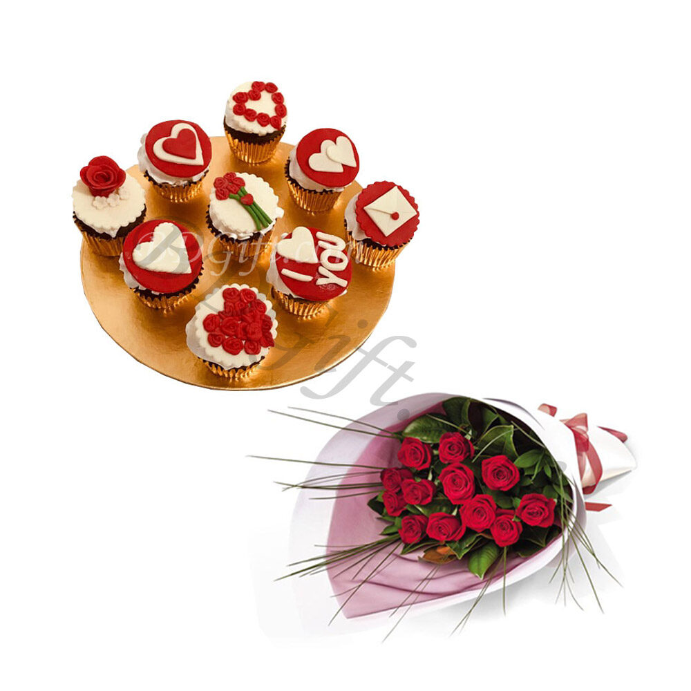 Cupcake w/ red roses