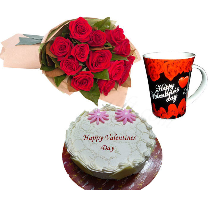 Vanilla Cake W/ 12 pcs Red Roses &amp; Mug
