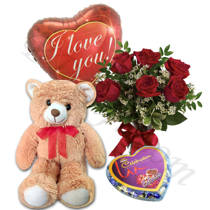 Roses W/ Chocolate, Love balloon & Bear
