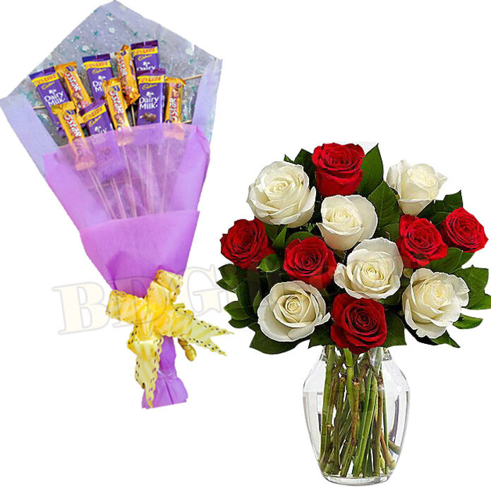Mix roses and chocolate bouquet