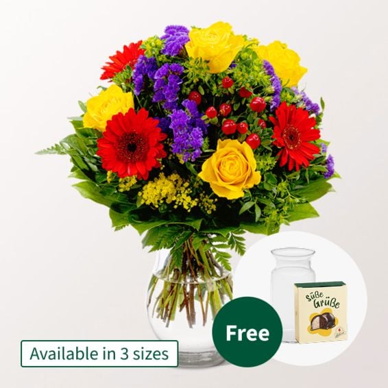 Flower Bouquet BlÃ¼tenfee with Halloren Balls & vase (Classic  15 stems)