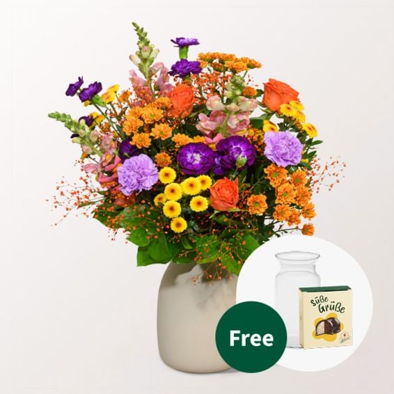 Flower Bouquet Bunter Sommer with Halloren Balls & vase