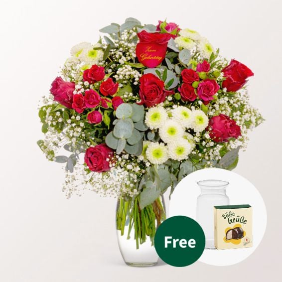Flower Bouquet â€žZum Geburtstagâ€œ with Halloren Balls & vase