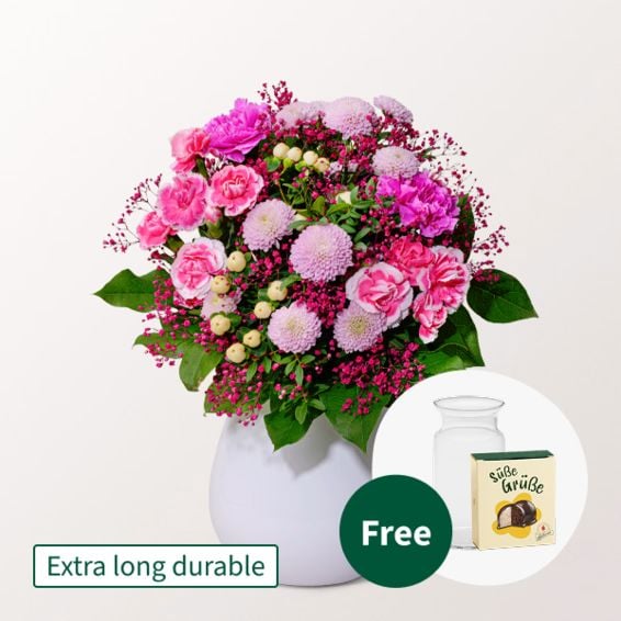 Flower Bouquet SchÃ¶ner Sommer with Halloren Balls & vase