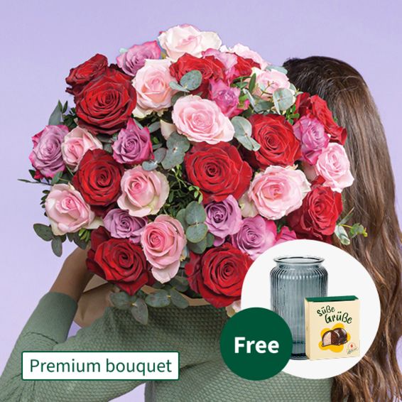 Premium Bouquet Lieblingsmensch with Premium Vase & Halloren Balls