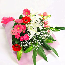 Lily and Seasonal Bouquet - Pink