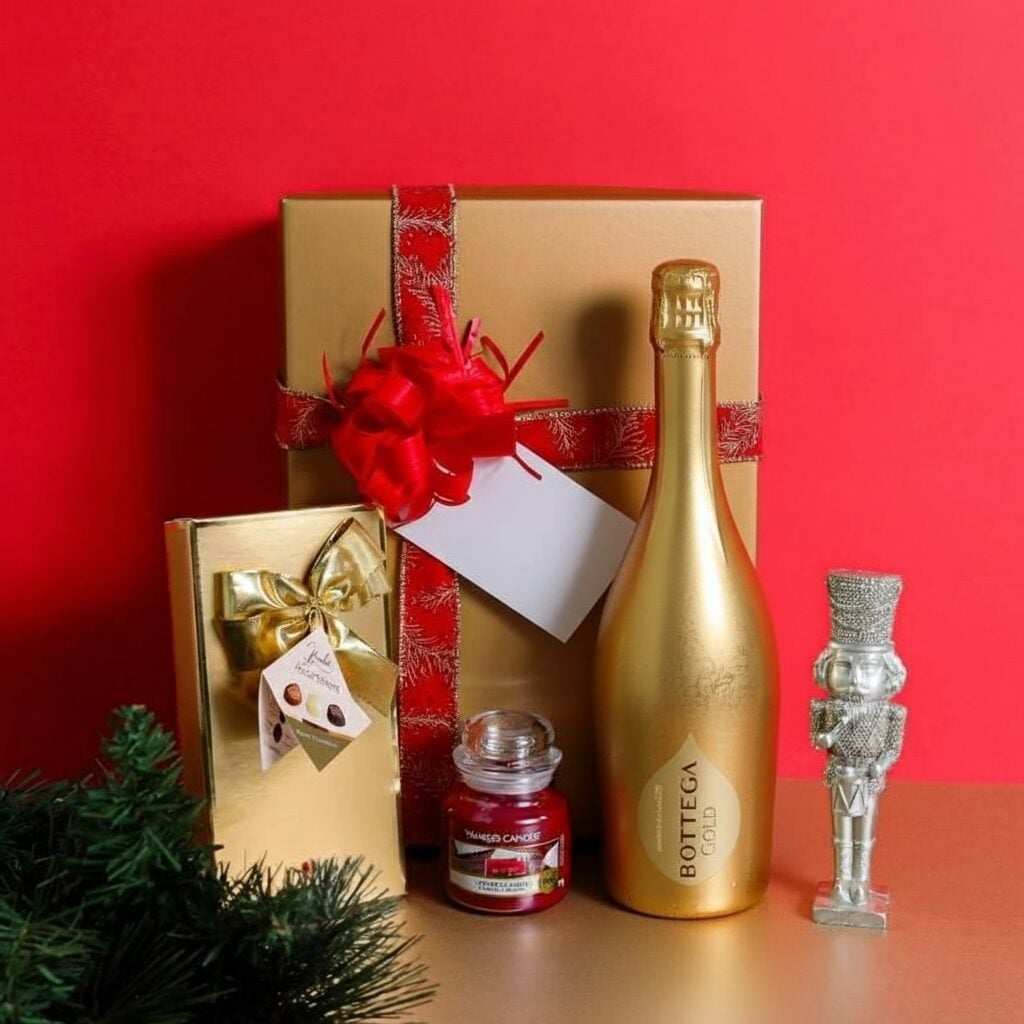 Christmas Gold Bottega Prosecco, Yankee Candle and Chocolates Hamper