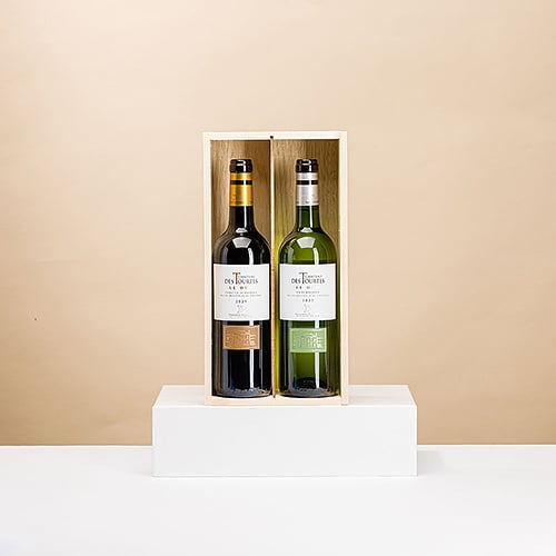 Chateau des Tourtes - Le Duo red & white wine in wooden crate