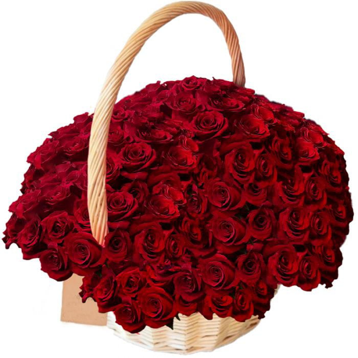 100 Red Roses In Basket