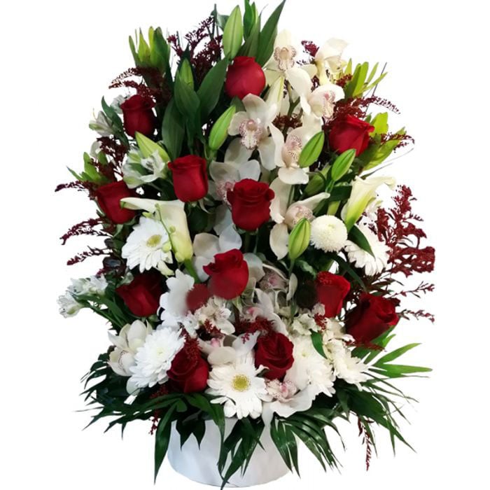 Tall Arrangement With Red And White Flowers (small)