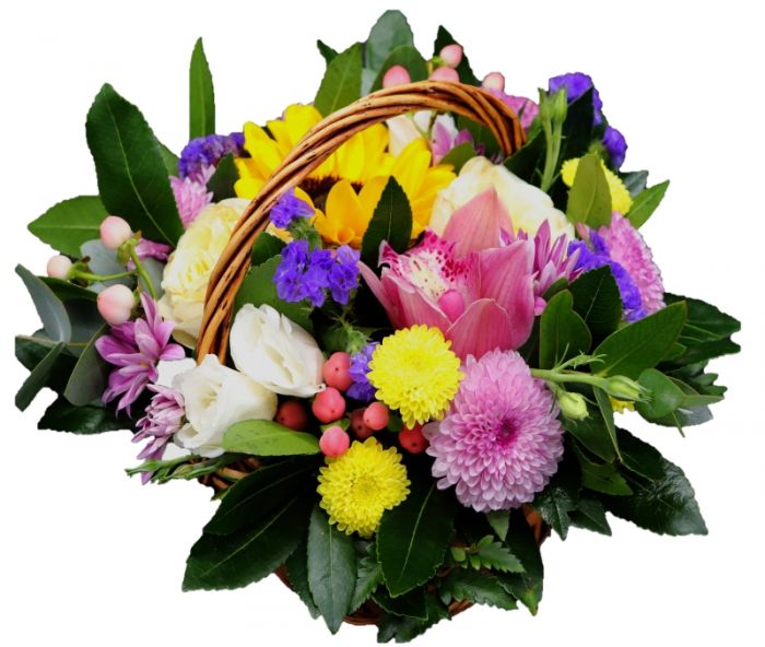 Basket Filled With Colorful Flowers