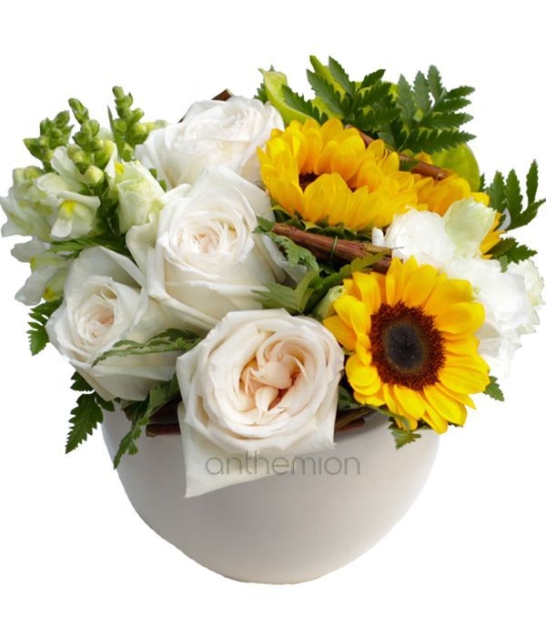 Arrangement with Roses and Sunflowers